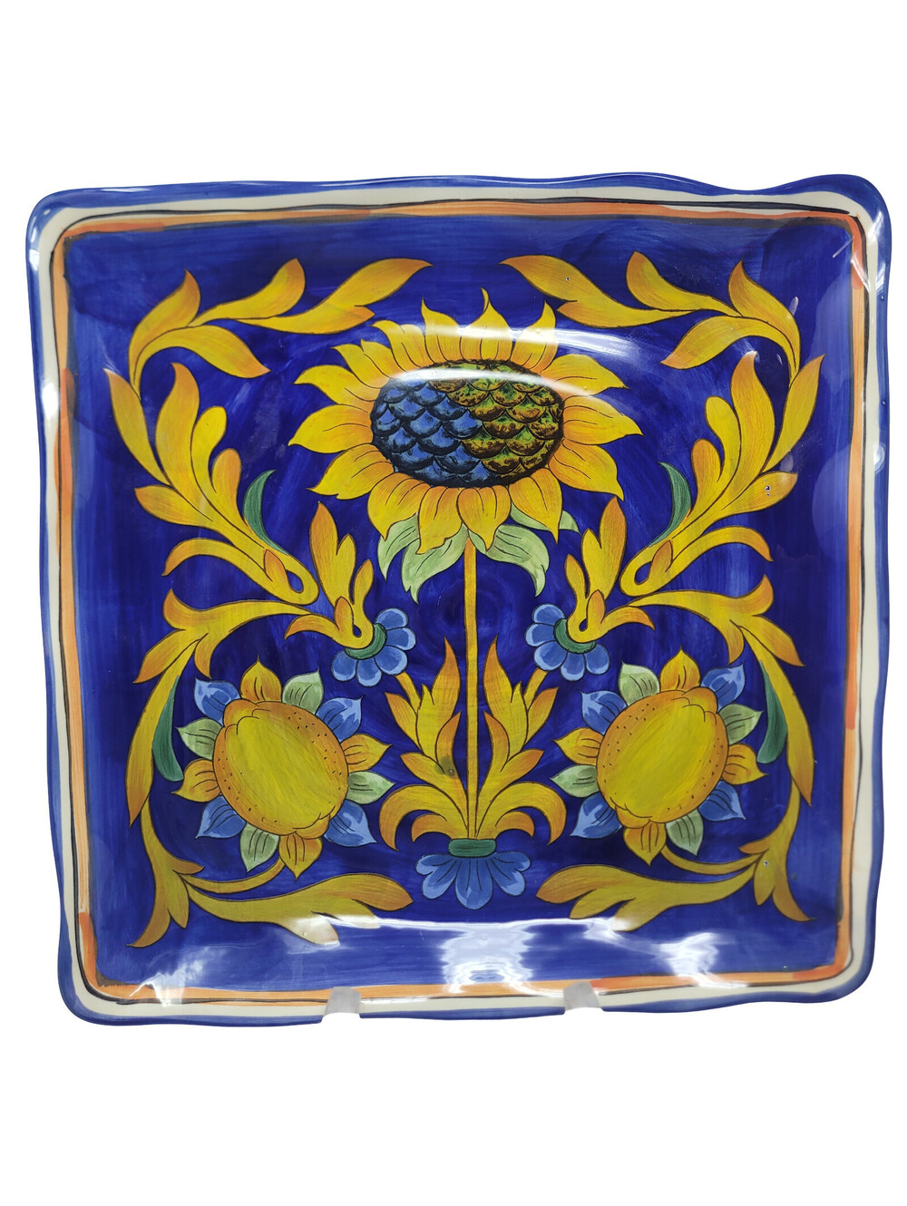 Dinner Plate Platter Tuscan Sunflower Lemon Maxcera Corp Porcelain Blue Square